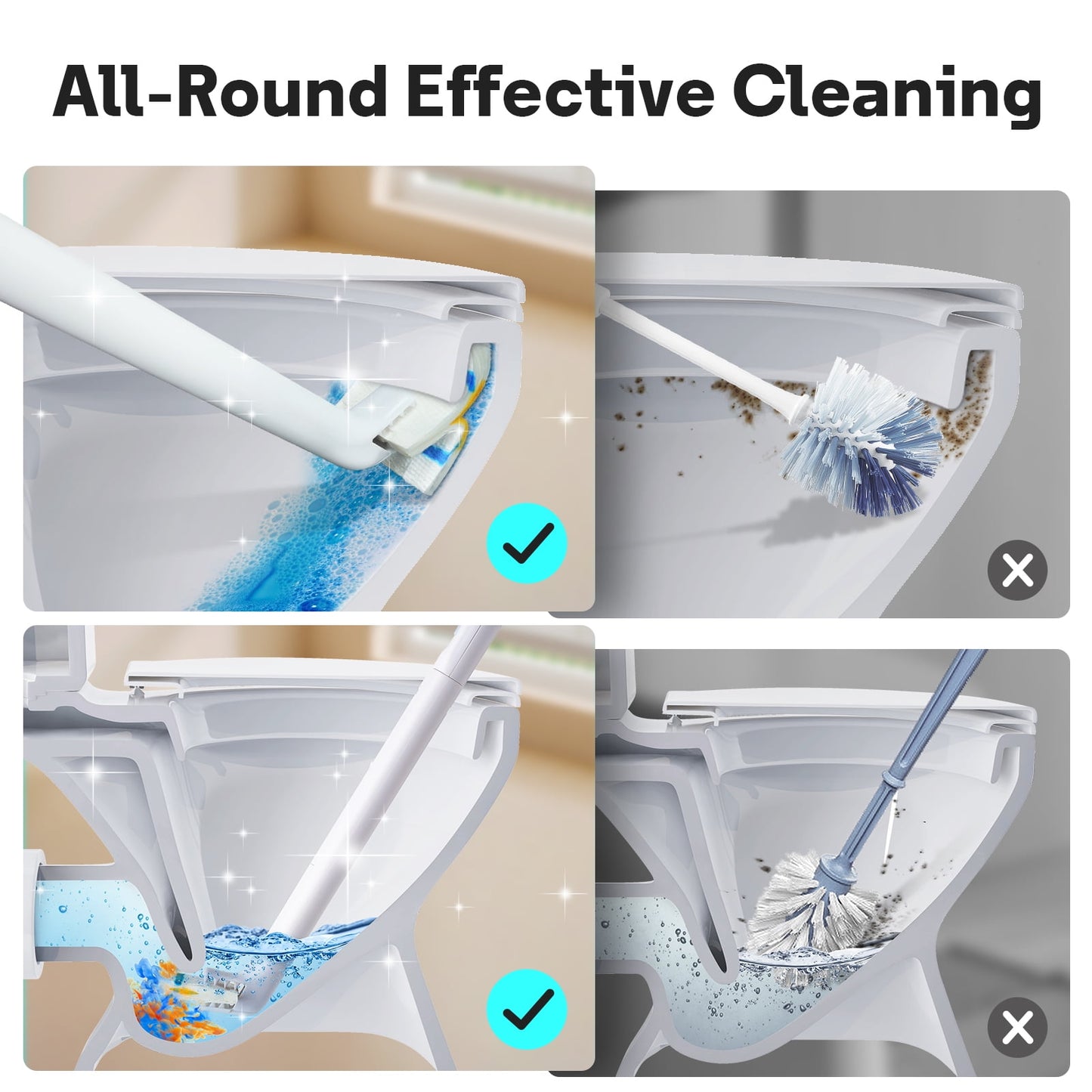 Disposable Toilet Brush Wand Starter Kit for Scrubbing Bubbles Flushable Refills, Wall Mount Toilet Cleaning System, 1 Wand + 24 Flusahble Refills + 1 Automatic Visual Caddy