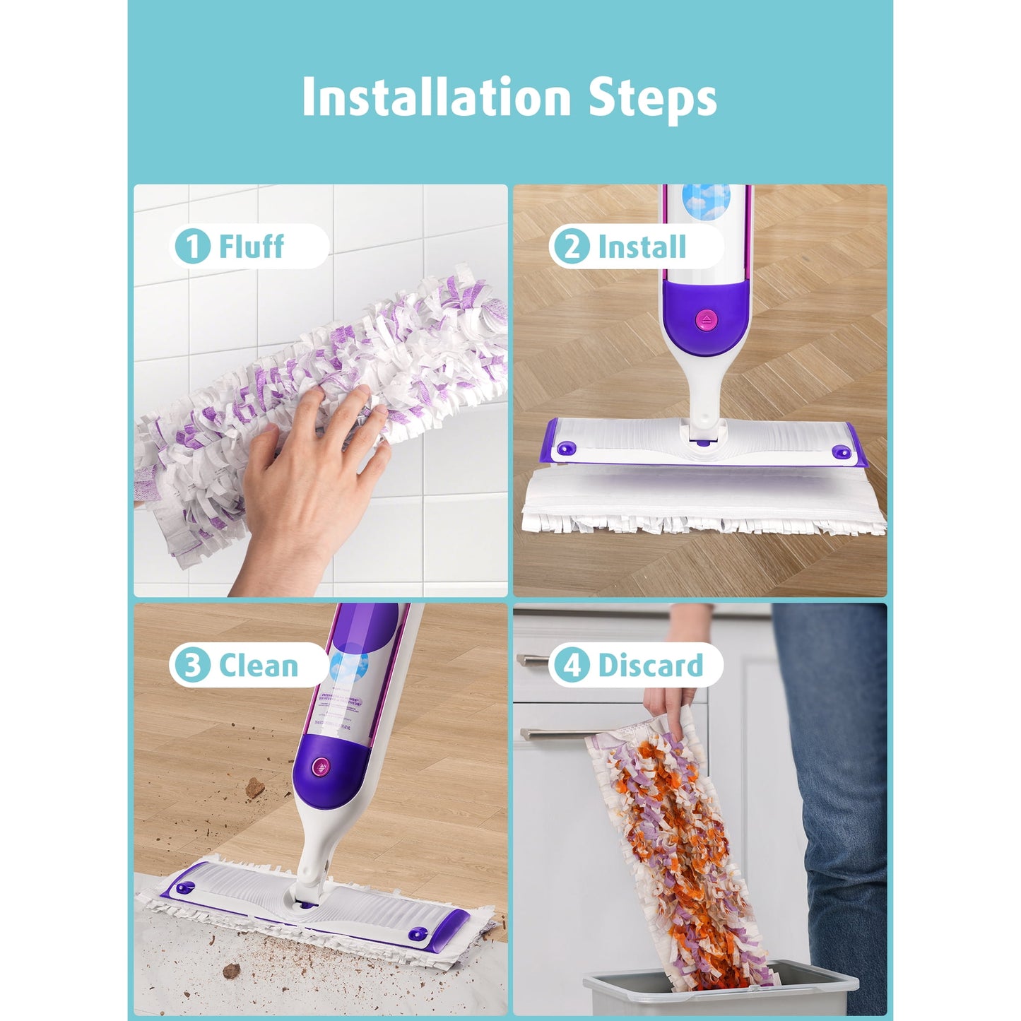 Surface Mopping Pad Refills for PowerMop Disposable Microfiber Pads for Tile, Vinyl, Laminate & Hardwood Floors, 24 Count