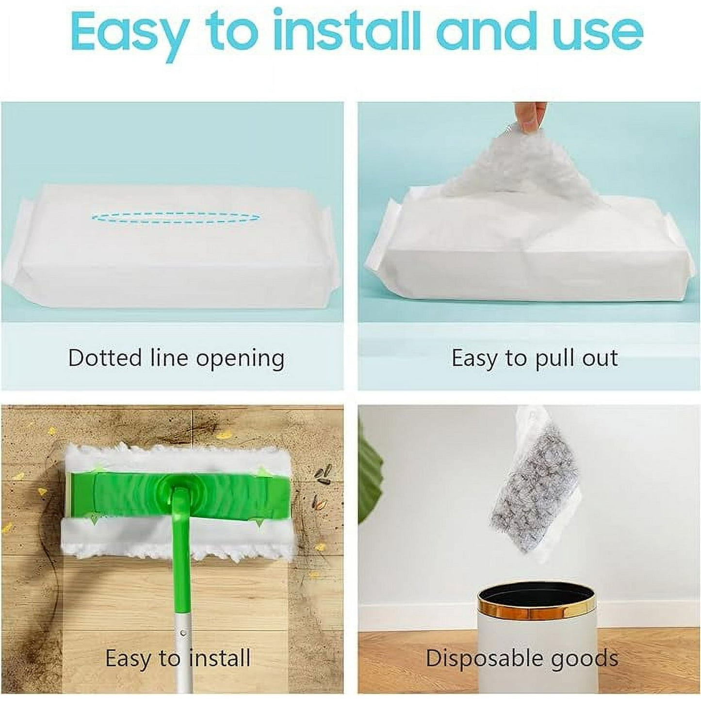 Dinosaur Planet Dry Mop Pads for Sweeper Heavy Duty Pet Sweeping Refills Cloths Cleaning Hardwood Floor Dust and Hair, Disposable, Unscented, 30 Count