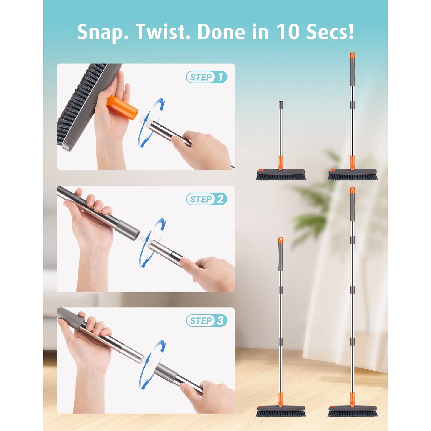 Grout Brush with Long Adjustable Handle, 2 in 1 V-Shaped Swivel Scrub Brush, Floor Scrub Brush for Cleaning with Stiff Bristle for Deep Cleaning Tile Grout, Shower, Kitchen, Hard-to-Reach Corners