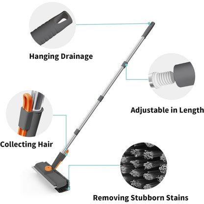 Floor Scrub Brush 3 in 1 Scrape and Heavy-Duty Stiff Bristle Scrubber Brush for Cleaning Shower Bathroom, Patio, Garage, Kitchen, Wall and Deck with Long Handle