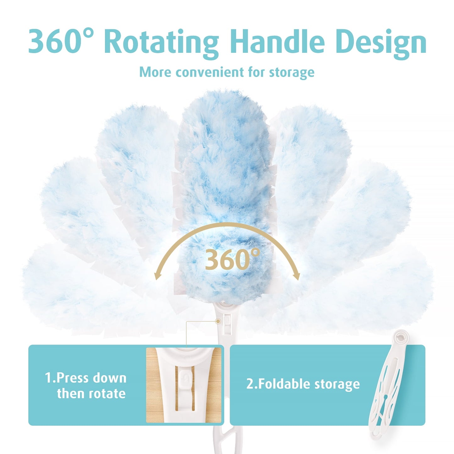 Duster Refills 360° for 30 pcs & 1 Foldable Handle Featuring 5x Powerful Dust Removal Disposable Feather Duster Multi Surface Refills Super Efficient Duster Kit Compatible with Duster