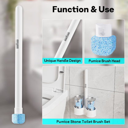Pumice Stone Toilet Brush - Bathroom Cleaner Brush with Long Handle for Remove Hard Water Stains with Long Handle+ 8 Replaceable Heads