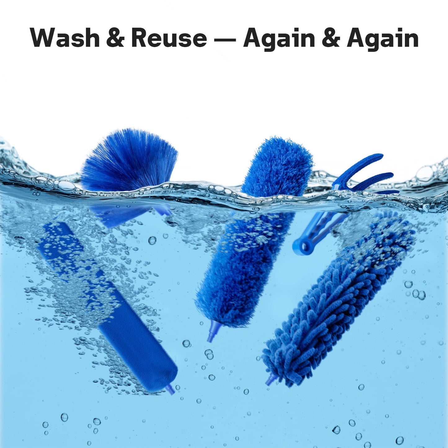 Duster Kit Reusable Microfiber 6-pcs Duster Kit Washable with 80-Inch Telescopic Pole, Reusable Duster, Lightweight Duster for Ceiling Fan Webs, Blinds