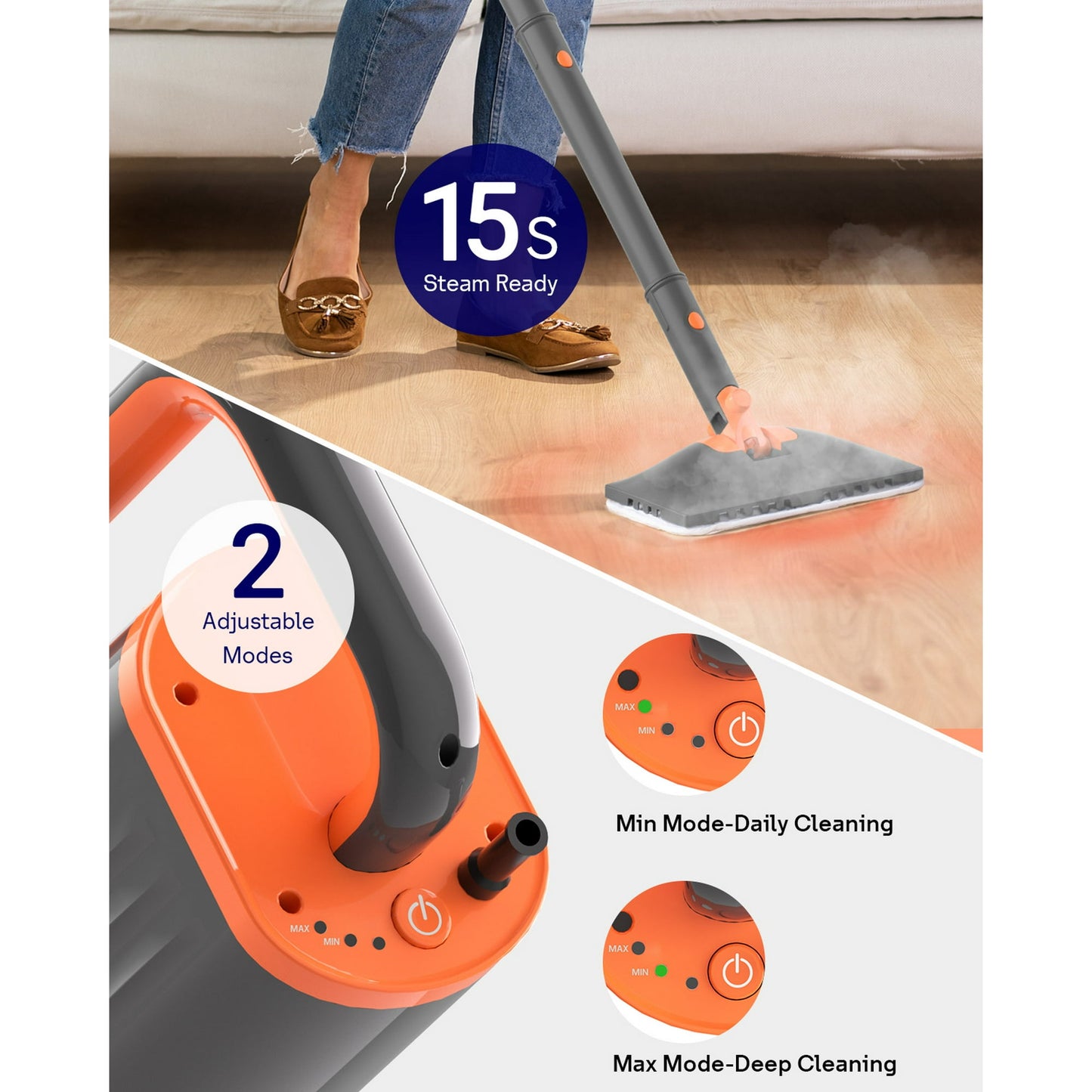 HelpX Steam Mop 13-in-1 Multi-Purpose Detachable Handheld Steamer with 17 Accessories for Hardwood Floors, Tiles, Carpet, Windows & Furniture, Large Capacity, Adjustable Height, Washable Pads