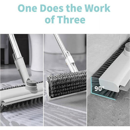 Floor Scrub Brush with Long Handle, 3 in 1 Scrape and Heavy-Duty Stiff Bristle Scrubber Brush for Cleaning Shower Bathroom, Patio, Garage, Kitchen, Wall and Deck