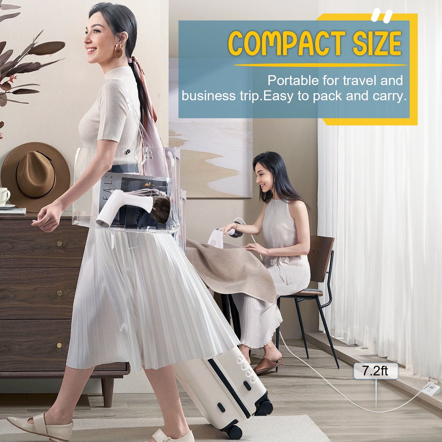 LOHEER Steamer for Clothes, 1350W Portable Handheld Garment Steamer, 400ml Water Tank, White/Black