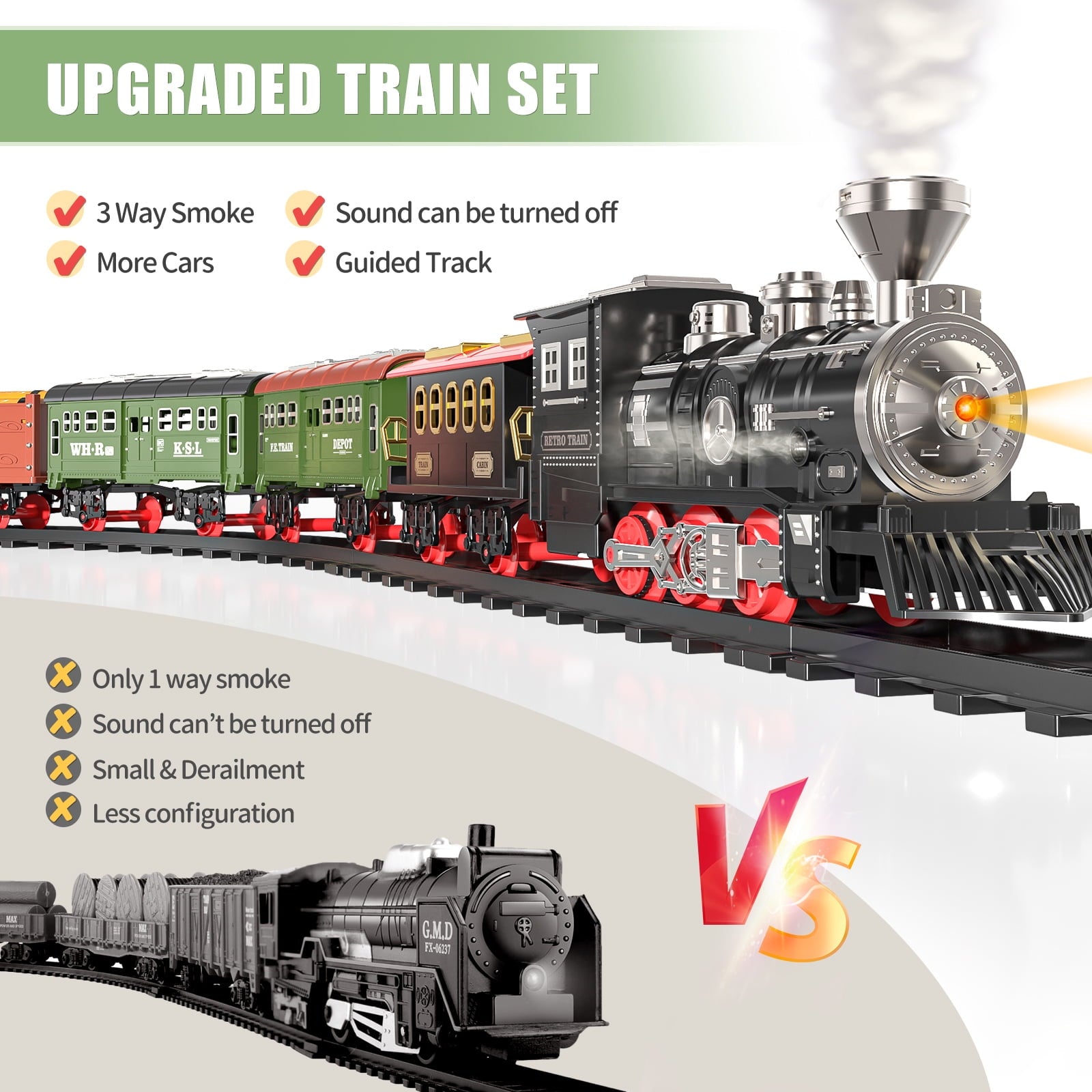 Dinosaur Planet 49 Pcs Train Set for Toddlers Ages 2-8, Spray Train Car Track Set with Light Sound, Gifts for 2 3 4 5 6 7 8 Years Old Kids Boys Girls