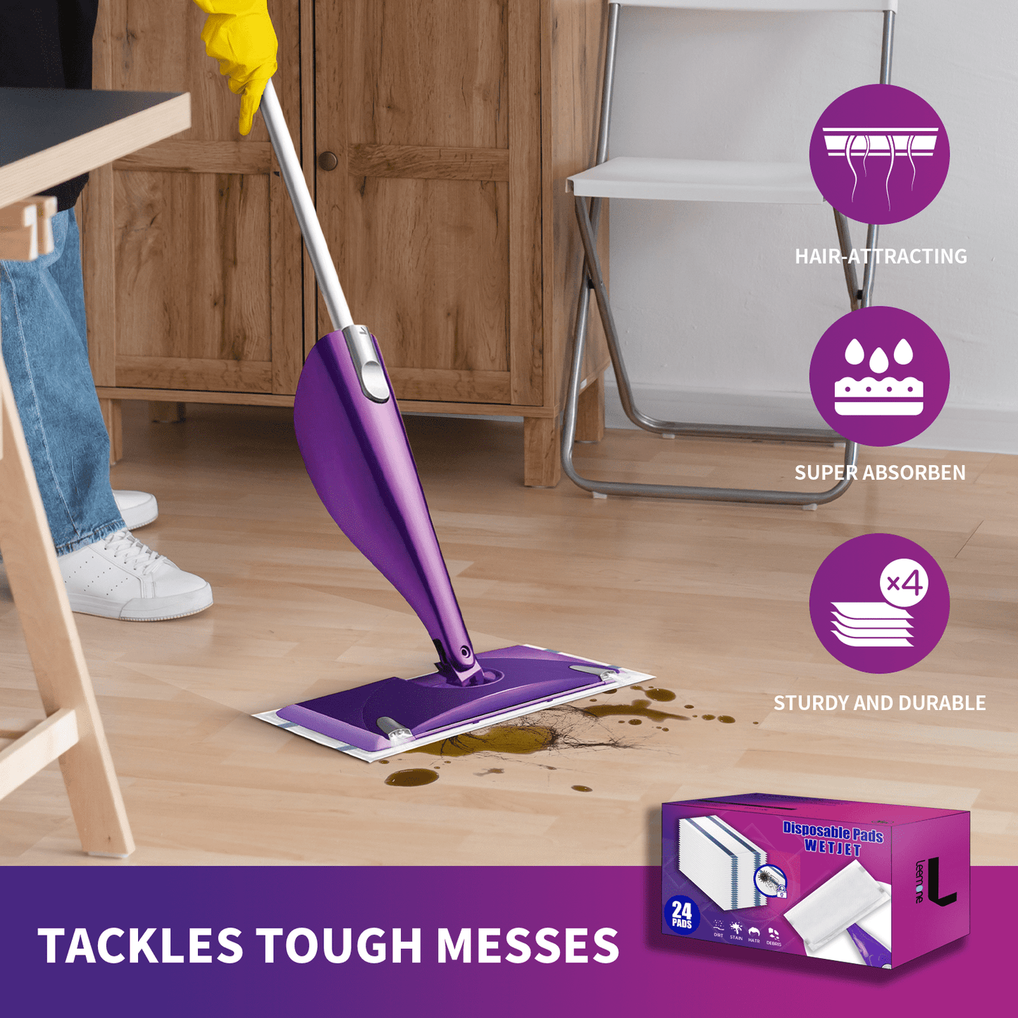 Mopping Pads Refills 24 pcs for Wet Jet Mop Superior Absorption, Suitable for All Hard Surfaces