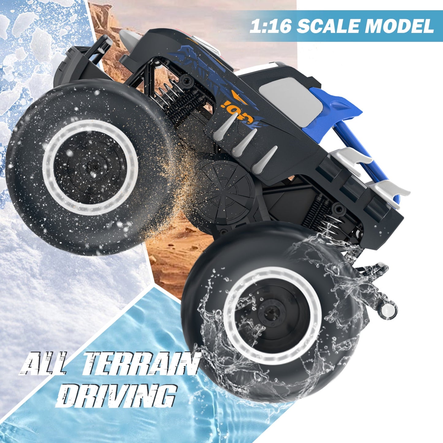 LOHEER 1:16 Remote Control Cars , Waterproof 4WD RC Monster Truck Toys Gifts for Kids Adults