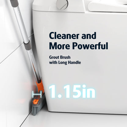 Grout Brush with Long Adjustable Handle, 2 in 1 V-Shaped Swivel Scrub Brush, Floor Scrub Brush for Cleaning with Stiff Bristle for Deep Cleaning Tile Grout, Shower, Kitchen, Hard-to-Reach Corners