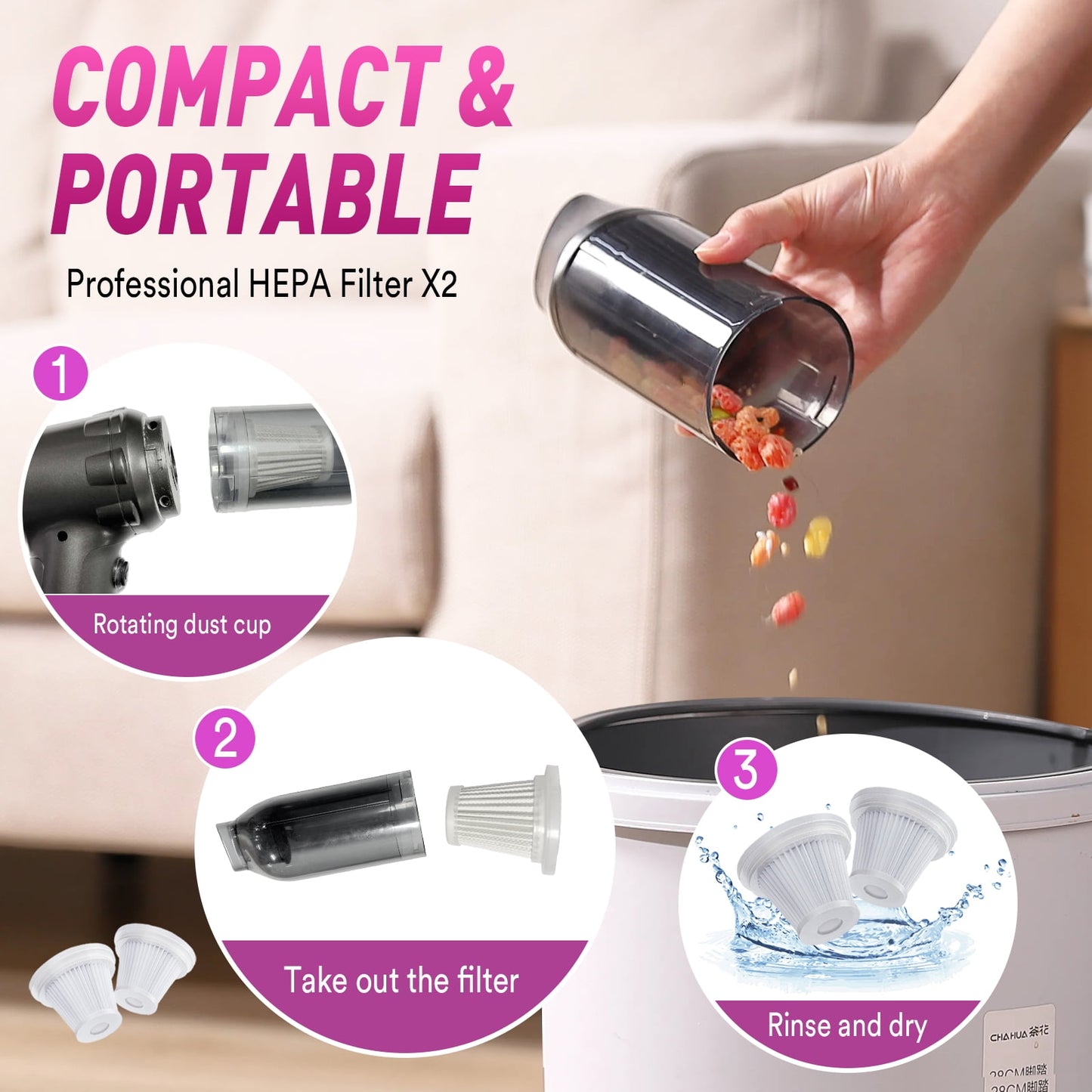 Loheer Car Vacuum Cleaner, 16000PA Portable Handheld Vacuum Cordless, with Brushless Motor, Grey