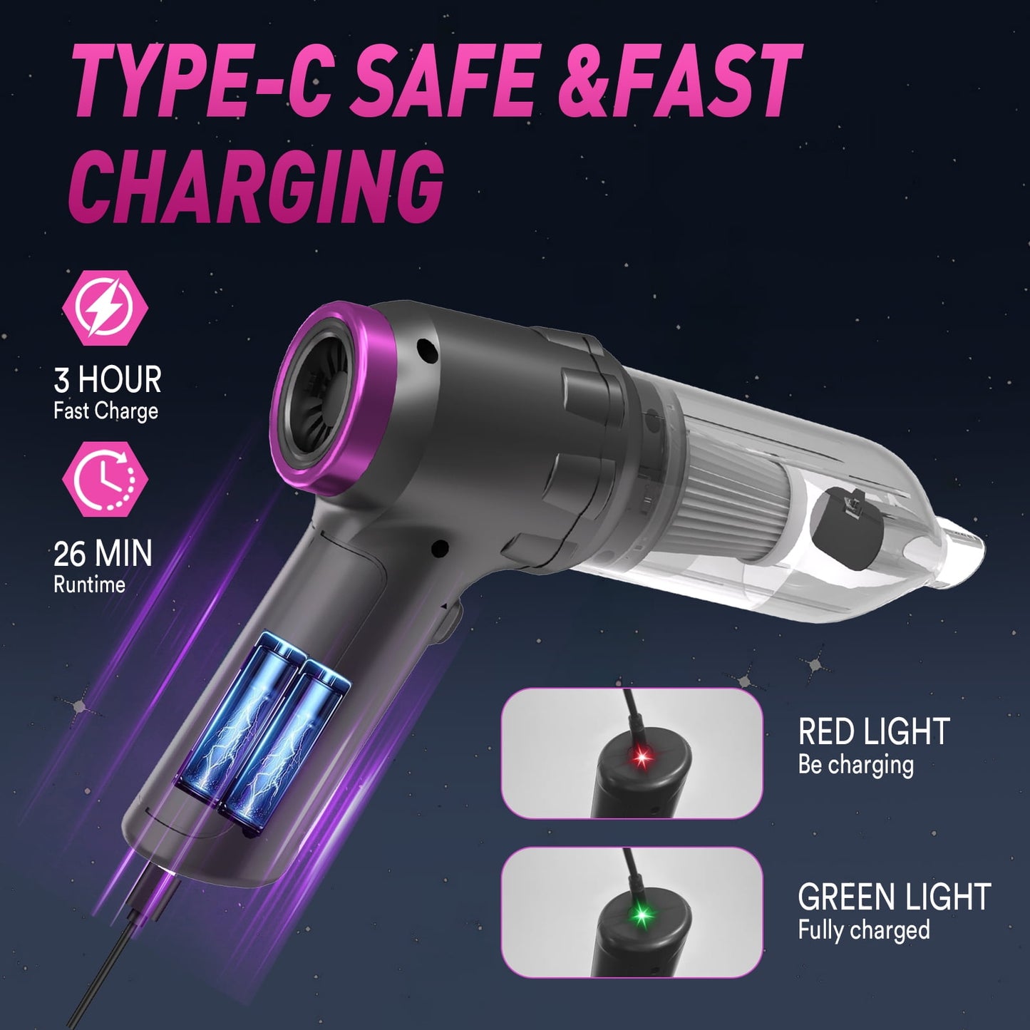 Loheer Car Vacuum Cleaner, 16000PA Portable Handheld Vacuum Cordless, with Brushless Motor, Grey