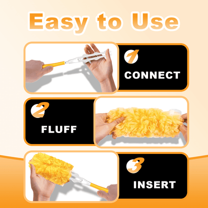 Duster Refills 360° for 20 pcs & 1 Handle Featuring 5x Powerful Dust Removal Disposable Feather Duster Multi Surface Refills Super Efficient Duster Kit Compatible with Dusters