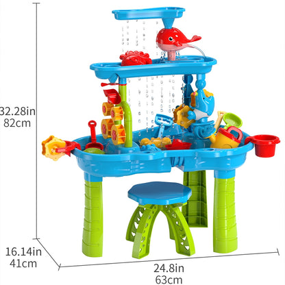 Dinosaur Planet Kids Sand Water Table for Toddlers, 3-Tier Sand and Water Play Table Toys for Toddlers Kids, Activity Sensory Tables Outside Beach Toys for Toddler Boys Girls Age 1-3 3-5Gift
