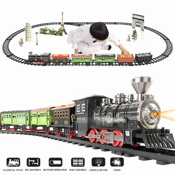 Dinosaur Planet 49 Pcs Train Set for Toddlers Ages 2-8, Spray Train Car Track Set with Light Sound, Gifts for 2 3 4 5 6 7 8 Years Old Kids Boys Girls