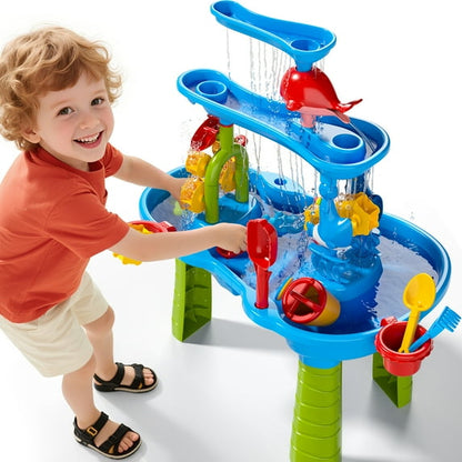 Dinosaur Planet Kids Sand Water Table for Toddlers, 3-Tier Sand and Water Play Table Toys for Toddlers Kids, Activity Sensory Tables Outside Beach Toys for Toddler Boys Girls Age 1-3 3-5Gift