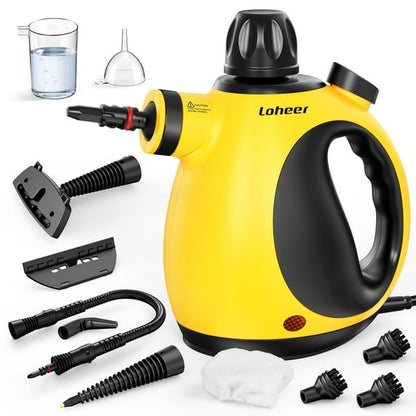 Loheer Pressurized Handheld Steam Cleaner for Home, 1200W Multi-Surface Steamer, 12.8oz Natural Steamer for Cleaning Car, Bathroom, Shower, Upholstery, Grout, Window, Grease