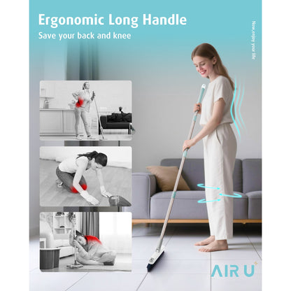 Grout Cleaner Brush with Long Handle, 2-in-1 V-Shaped Stiff Bristle Floor Scrub Brush with Rotating Head and Hair Clip, Adjustable 27–50 Inch Shower Cleaner Brush for Tile Floors, Bathroom, Kitchen,