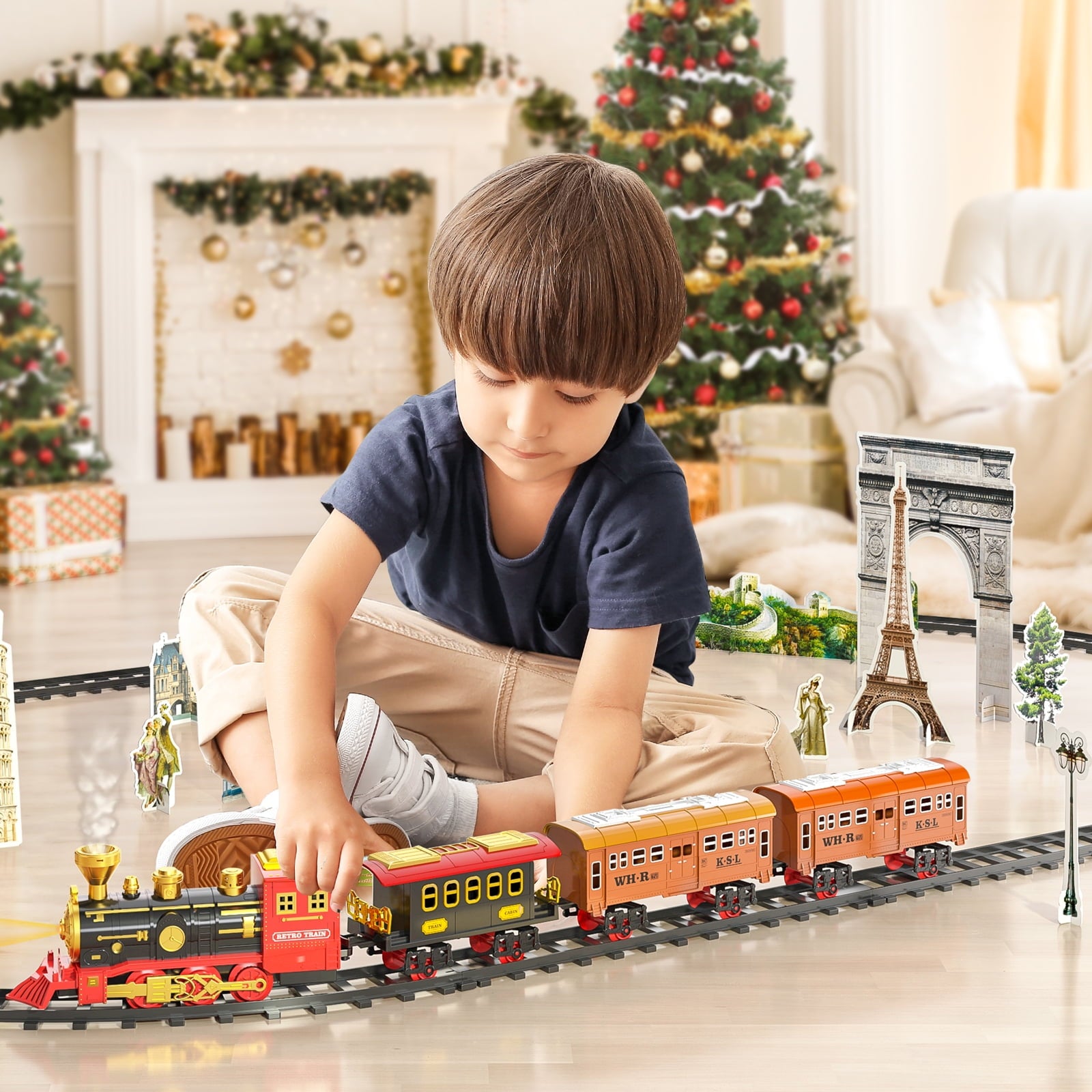Dinosaur Planet Electric Train Toy Set Car Railway Tracks Steam Locomotive Engine Diecast Model Educational Game Boy Toys for Children Christmas