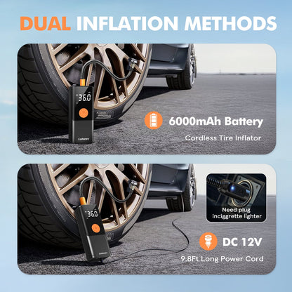 Loheer Tire Inflator Portable Air Compressor, Air Pump for Car Tires 150PSI Cordless with Battery and 12V DC, Electric Bike Pump with Pressure Gauge, Auto Shutoff