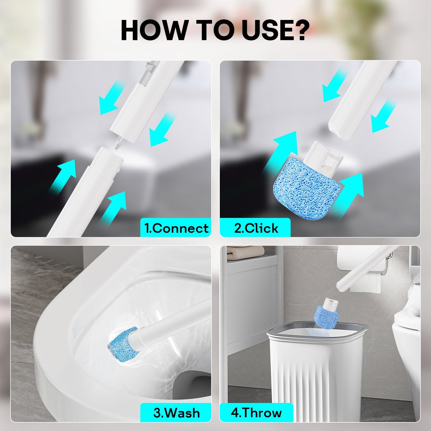 Pumice Stone Toilet Brush - Bathroom Cleaner Brush with Long Handle for Remove Hard Water Stains with Long Handle+ 8 Replaceable Heads