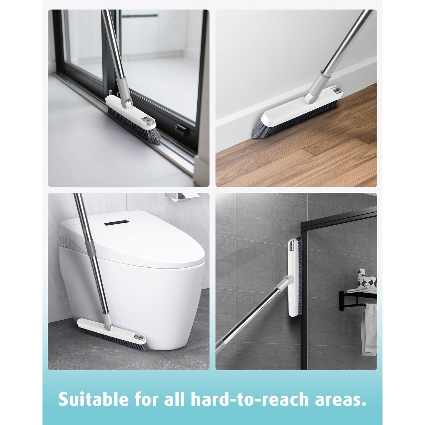 Grout Cleaner Brush with Long Handle, 2-in-1 V-Shaped Stiff Bristle Floor Scrub Brush with Rotating Head and Hair Clip, Adjustable 27–50 Inch Shower Cleaner Brush for Tile Floors, Bathroom, Kitchen,