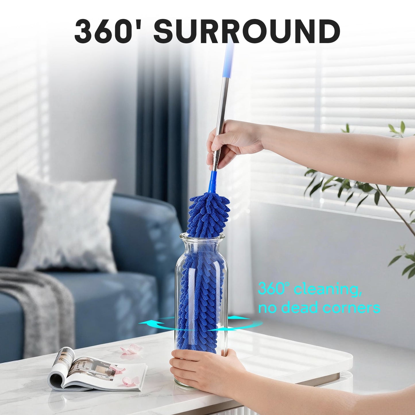 Duster Kit Reusable Microfiber 6-pcs Duster Kit Washable with 80-Inch Telescopic Pole, Reusable Duster, Lightweight Duster for Ceiling Fan Webs, Blinds