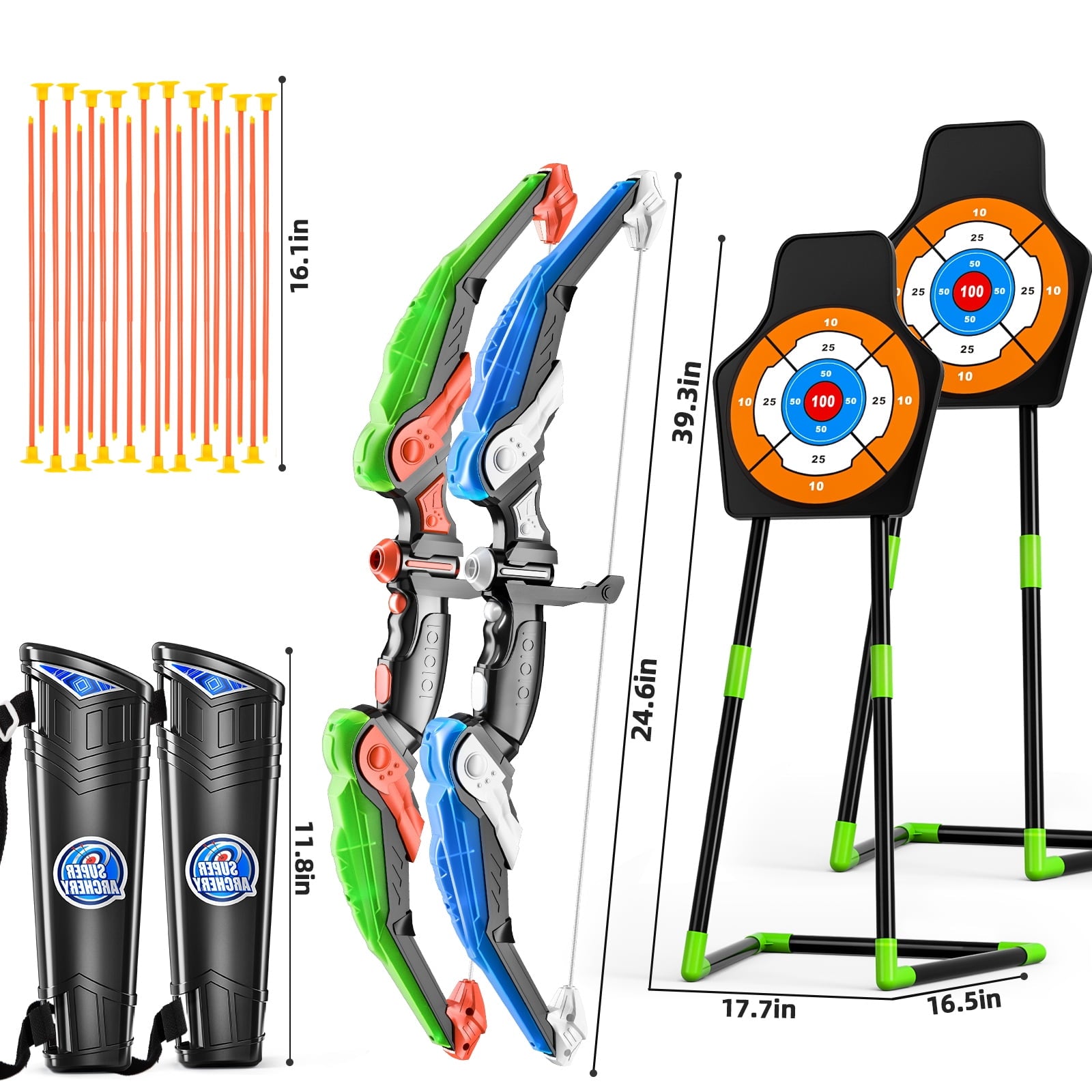Dinosaur Planet 2 Pack Bows and Arrow Set for Kids Ages 3-11, Kids Archery Set Gifts for Boys Ages 4-8-12, Outdoor Toys for Kids Ages 4-8-12