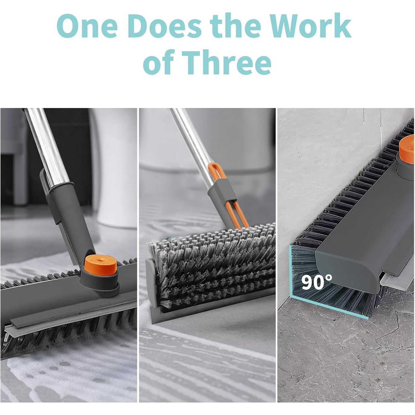 Floor Scrub Brush 3 in 1 Scrape and Heavy-Duty Stiff Bristle Scrubber Brush for Cleaning Shower Bathroom, Patio, Garage, Kitchen, Wall and Deck with Long Handle