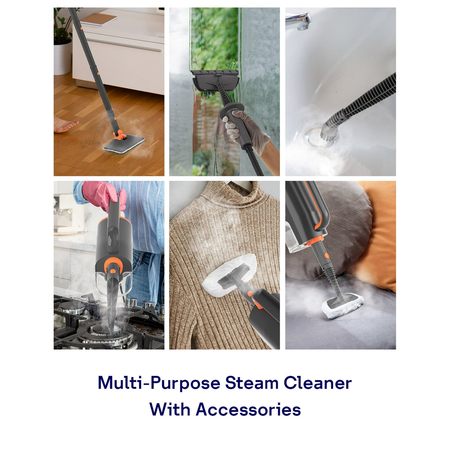 HelpX Steam Mop 13-in-1 Multi-Purpose Detachable Handheld Steamer with 17 Accessories for Hardwood Floors, Tiles, Carpet, Windows & Furniture, Large Capacity, Adjustable Height, Washable Pads