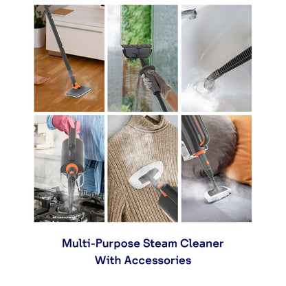 HelpX Steam Mop 13-in-1 Multi-Purpose Detachable Handheld Steamer with 17 Accessories for Hardwood Floors, Tiles, Carpet, Windows & Furniture, Large Capacity, Adjustable Height, Washable Pads