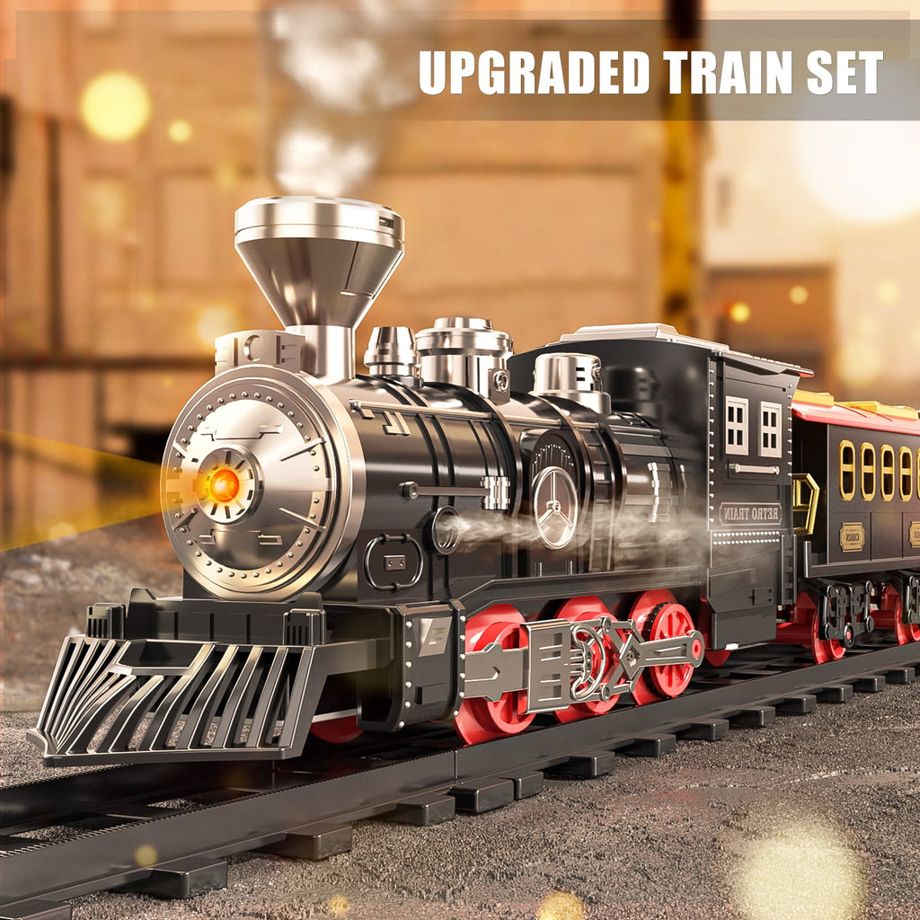 Dinosaur Planet 49 Pcs Train Set for Toddlers Ages 2-8, Spray Train Car Track Set with Light Sound, Gifts for 2 3 4 5 6 7 8 Years Old Kids Boys Girls