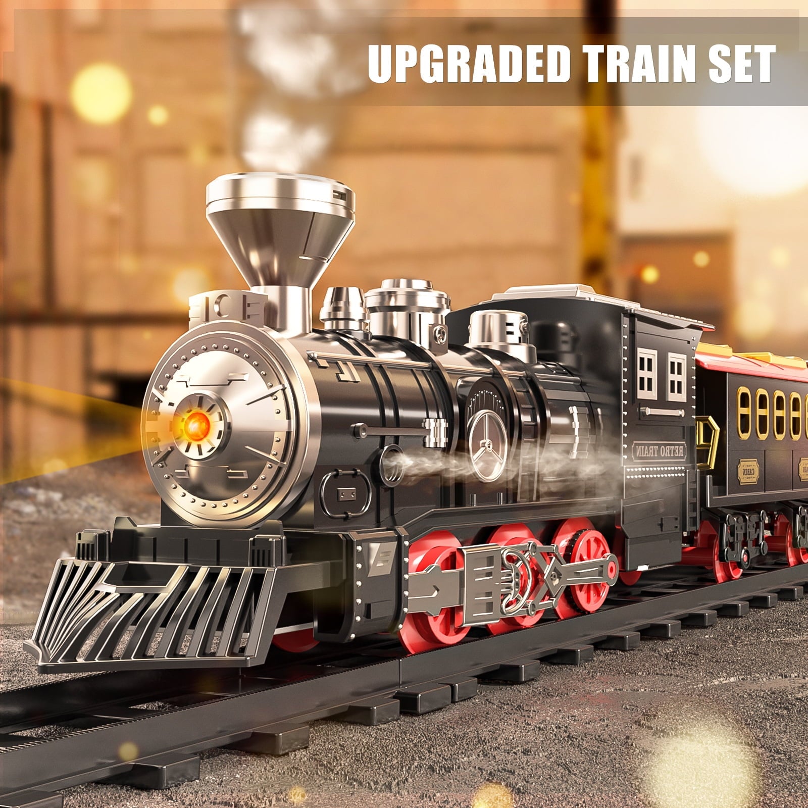 Dinosaur Planet 49 Pcs Train Set for Toddlers Ages 2-8, Spray Train Car Track Set with Light Sound, Gifts for 2 3 4 5 6 7 8 Years Old Kids Boys Girls