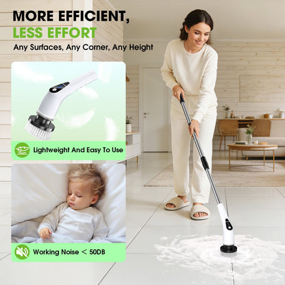 Electric Spin Scrubber, Loheer Cordless Bath Tub Power Scrubber with Long Handle & 9 Replaceable Heads, Detachable as Short Handle, Shower Cleaning Brush Household Tools for Bathroom & Tile Floor