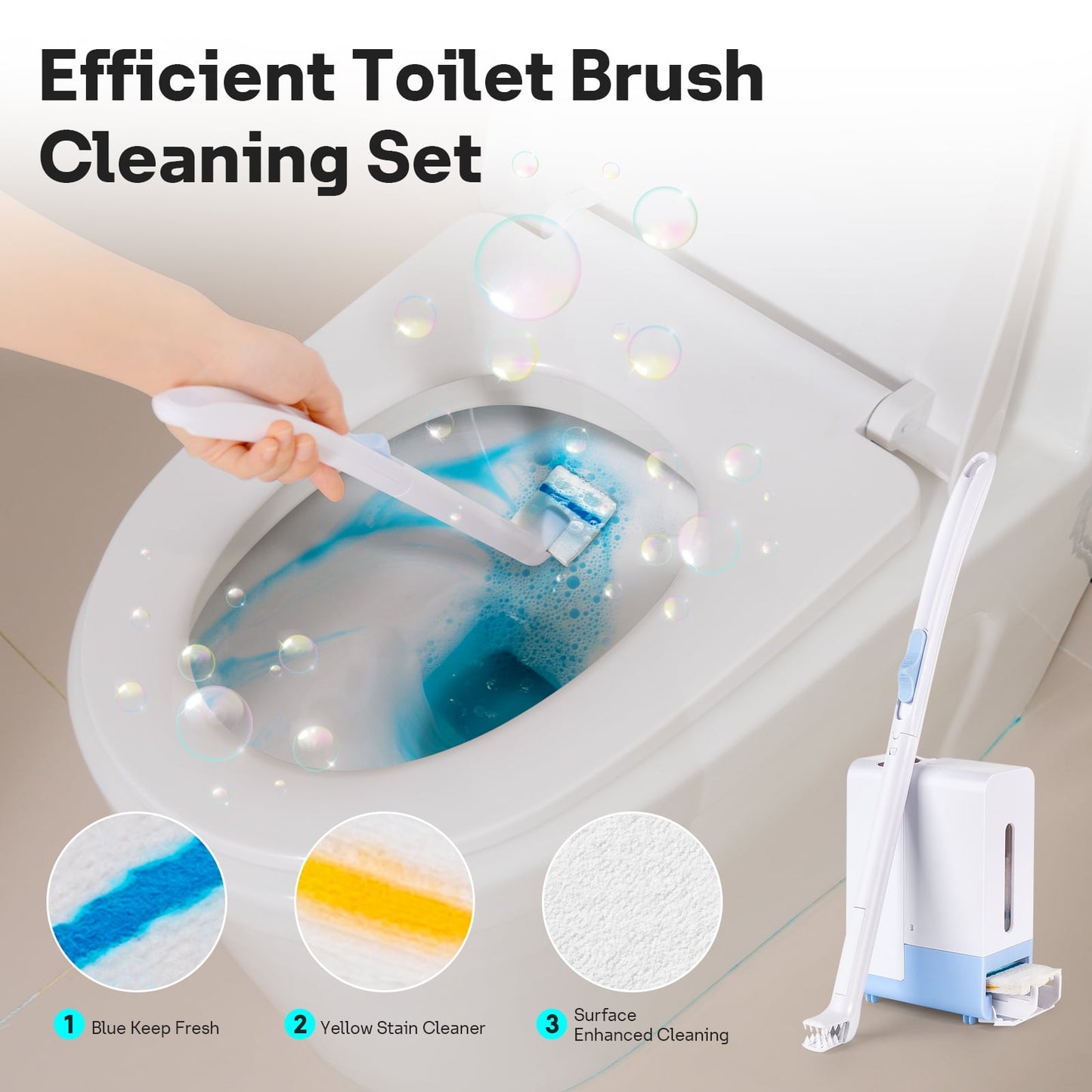 Disposable Toilet Brush Wand Starter Kit for Scrubbing Bubbles Flushable Refills, Wall Mount Toilet Cleaning System, 1 Wand + 24 Flusahble Refills + 1 Automatic Visual Caddy